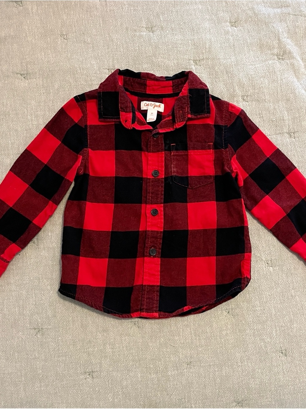 Cat & Jack Red and Black Plaid Button-Down Shirt